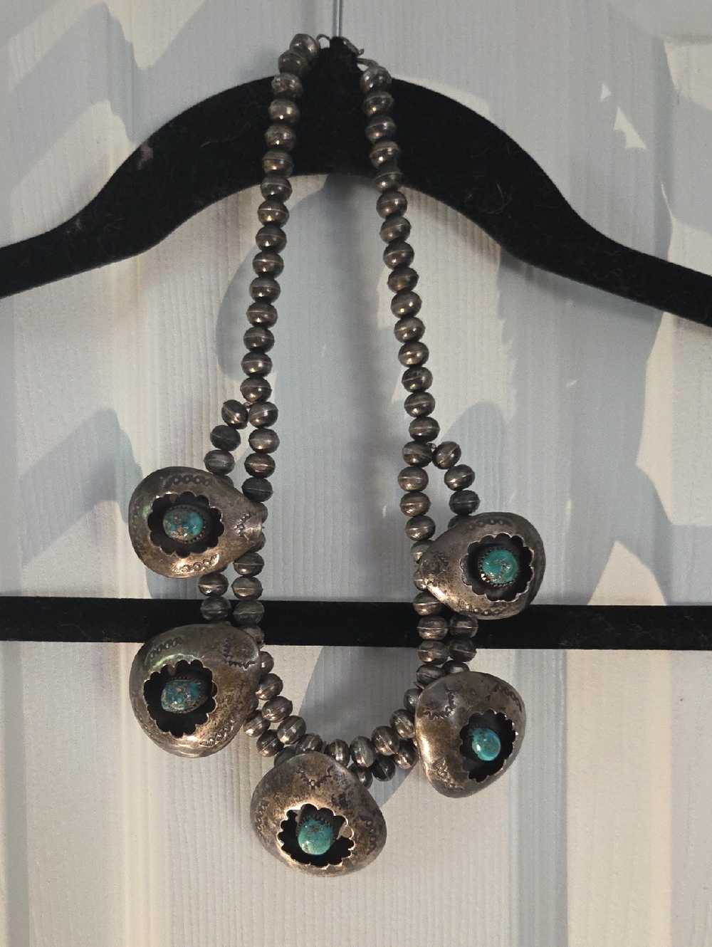 Sterling Silver Turquoise Bead Navajo Necklace Hand Crafted - Women Jewelry